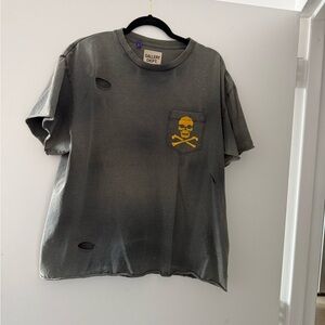 Gallery Dept  Distressed Charcoal Tee with Yellow Skull